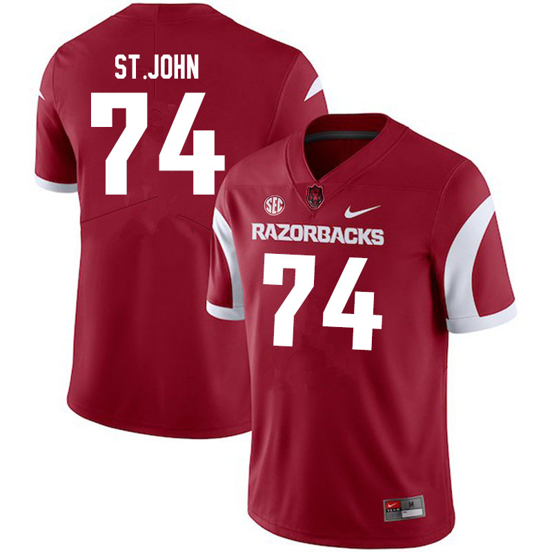 Men #74 Jalen St.John Arkansas Razorbacks College Football Jerseys Sale-Cardinal